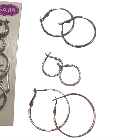 Silver Tone Earrings Hoops Rose Gold Lot Many Sizes 8 pair Pierced Ears - Picture 2 of 3
